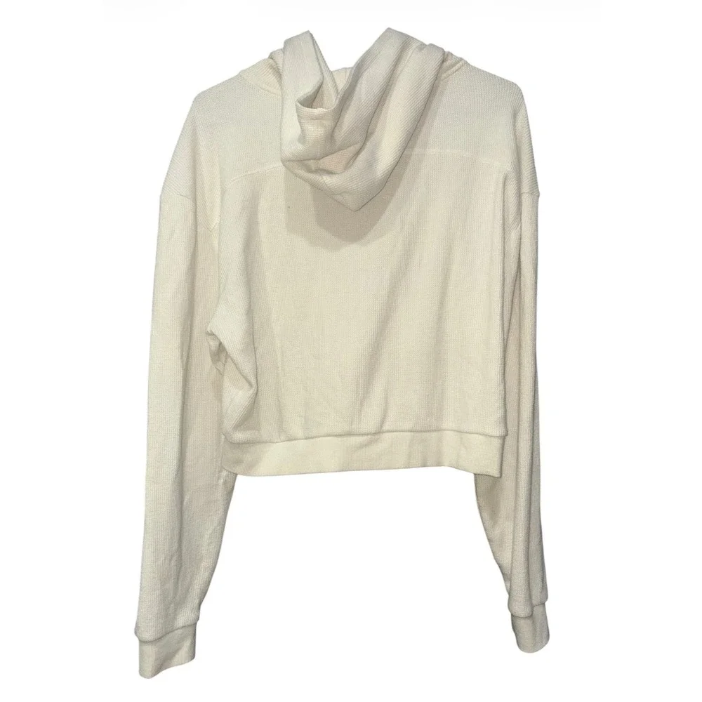 SKIMS Waffle Knit Cropped Zip Hoodie Ivory Cotton Blend Womens XL Full Zip - Picture 2 of 4